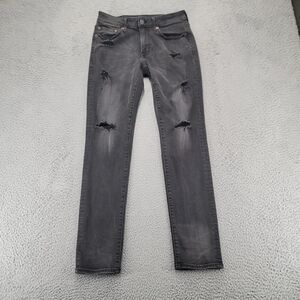 American Eagle Jeans‎ Mens 28x30 Black Denim Slim Distressed Low Rise Flex